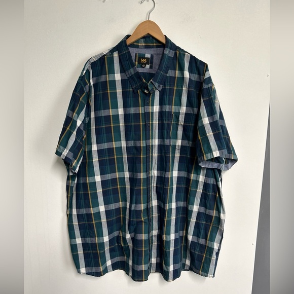 LEE Shirt Mens 4X Plaid Short Sleeve Button Front Pocket CareerPreppy - Picture 1 of 10